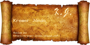 Kremer Jónás névjegykártya
